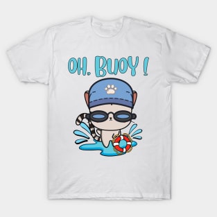 Funny Tabby Cat swimming with a Buoy - Pun Intended T-Shirt